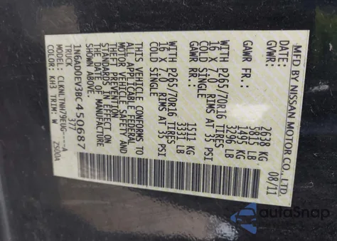 2011 Nissan Frontier Sv z USA, uszkodzony, nr VIN 1N6AD0EV3BC450687